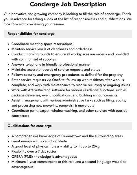 CONCIERGE Job Details .